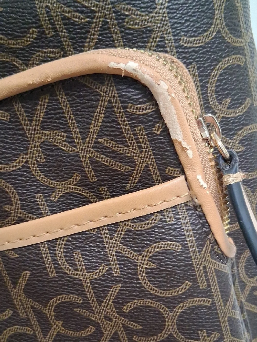 Calvin Klein Brown Monogram Backpack with Tan Trim - Picture 2 of 5